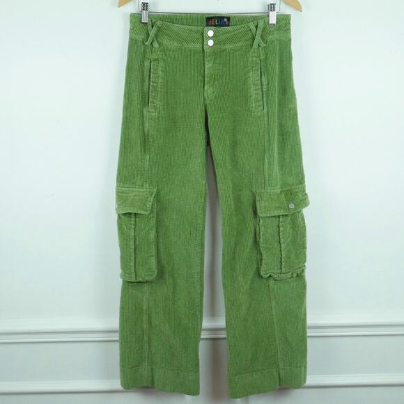 Delia's Medium Cargo Pants Wide Wale Corduroy Green Skater Y2K Grunge Wide Leg - Picture 1 of 7